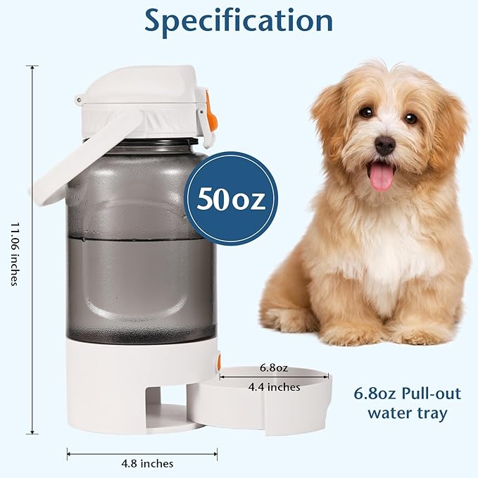 50oz Outdoor Dog Water Bottle - Leakproof Pet & Human Water Dispenser with Handle, Portable for Travel, Hiking, Camping, Beach - Must-Have BPA-Free Gear for Active Dogs (White)