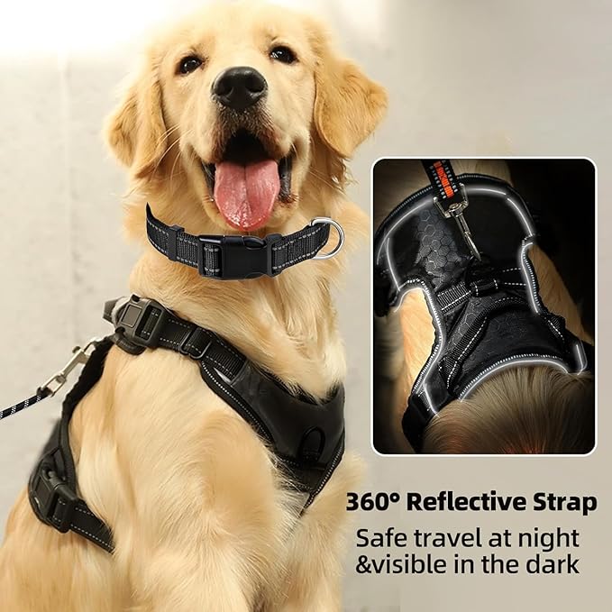 Dog Harness Set, No Pull Dog Vest Harness and 5ft Leash & Collar for Small Medium Sized Large Dog Cat,Adjustable Soft Nylon Padded Dog Vest Reflective Front Clip Vest with Easy Handle -Red S