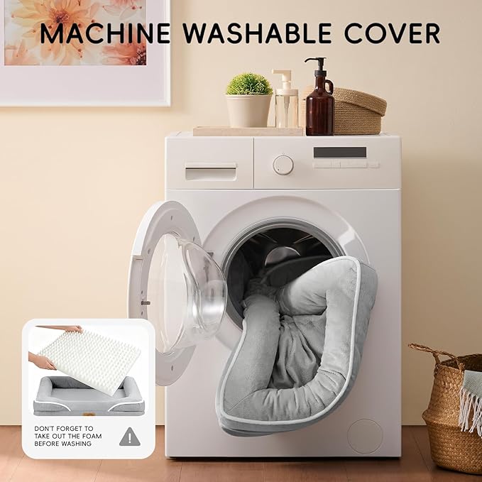 Homemate Dog Bed Medium Size Dog 28x23 inch with Orthopedic Foam Waterproof Outdoor Pet Cat Bed Sofa Supplies with Toy Dogs Crate Pad Couch with Removable Washable Cover & Non-Slip Botton Light Grey