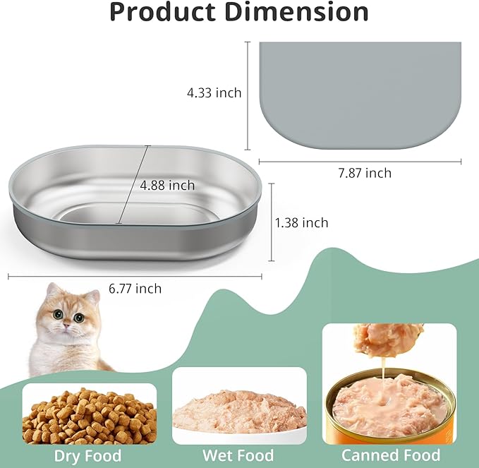 Stainless Steel Bowl for Automatic Microchip Cat Pet Feeder, Sealing Ring Design for Keeping Food Fresh and Reducing Odor, SUS 304, Easy to Clean, 2 Bowl & 1 Mat Set