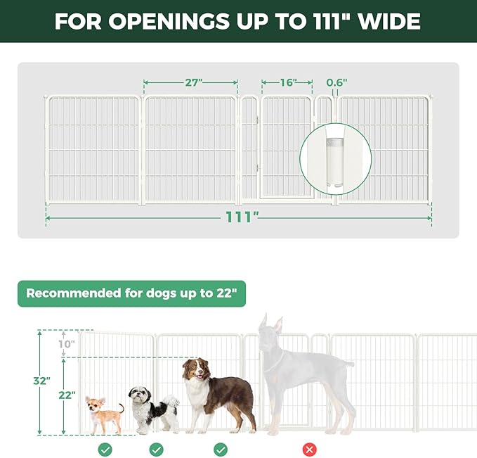 FXW Dog Gate Extra Wide Designed for Indoor Use, Adjustable Width Up to 111-inch Wide (32" H 4 Wire Panels for Small and Medium Dogs), White