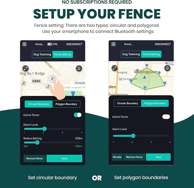 Upgraded GPS Dog Fence & Tracking Collar System - No Subscription Required, Customizable Boundaries via App, Waterproof Rechargeable Collar with Remote Training, 1-Minute Setup Black