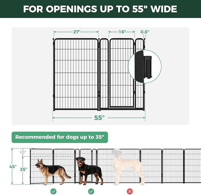 FXW Dog Gate Extra Wide Designed for Indoor Use, Adjustable Width Up to 55-inch Wide (45" H 2 Wire Panels for Large Dogs), Black