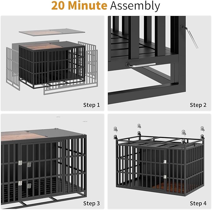 49" Heavy Duty Dog Crate Furniture, Wooden Dog Crates for Large and Medium Dogs, Dog Kennel Indoor with Removable Tray, Decorative Pet House End Table, Brown (49" L x 30" W x 35" H)