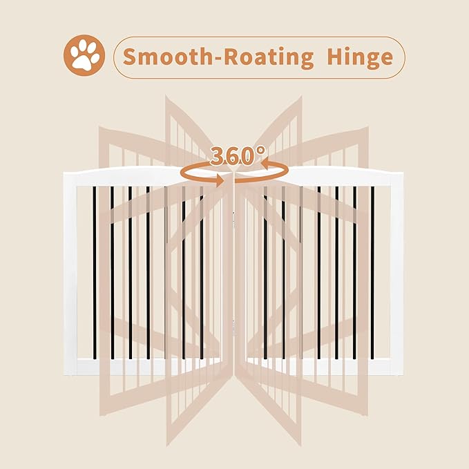 Freestanding Pet Gate with Door, Tall Dog Gate for House, Extra Wide, Pet Puppy Safety Fence, Support Feet Included, 120 Inch Wide, 6 Panels 32" Tall, White & Black