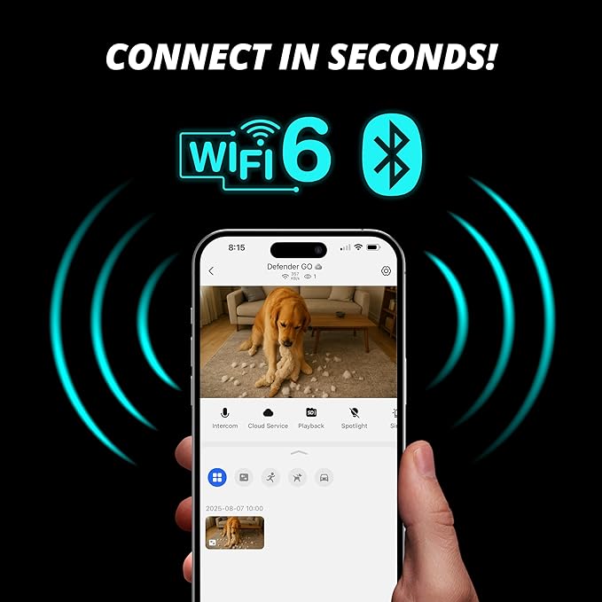 Defender GO 2K AI Powered Plug-in Indoor/Outdoor Home Business, Pet, Baby Camera, AI Detection, Dual Band Connection, Spotlight/Siren, Color Night Vision, 2-Way Talk, Works w/ClearVu App, 2 Pack