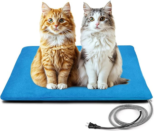 Outdoor Pet Heating Pad for Dog & Cat, Multi-Size Waterproof Heated Cat Dog Bed for Outside, Pet Heater Warmer Mat Blanket with Chew Resistant Cord for Senior Dog Cat House Whelping Box,Blue,16" x 20"