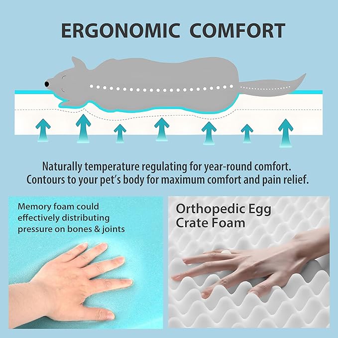 Cooling Dog Bed for Large Dogs - Orthopedic Pet Beds with Memory Foam, QMAX>0.5, Waterproof Removable Washable Cover for Hot Weather, Blue, 35" L x 23" W x 3" H