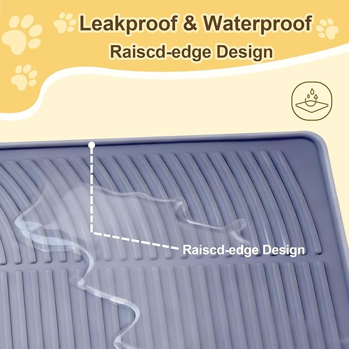 Cat Litter Mat Extra Large 40"x28" Silicone Waterproof Litter Trapping Mat for Litter Box, Non-Slip Urine-Proof Kitty Litter Box Mat with Deep Grooves, Easy Clean Scatter Control Pet Mat (Gray)