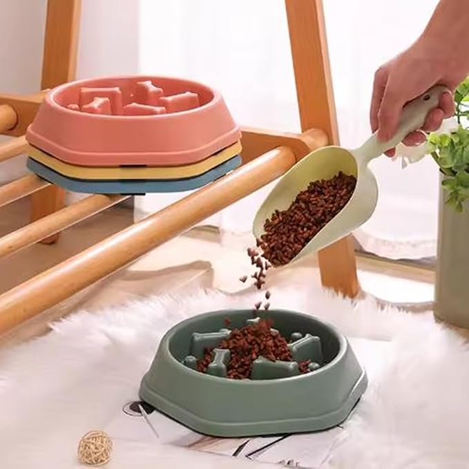 2 PCS Slow Feeder Dog Food Bowl – Bowl Designed to Slow Eating, Promotes Healthy Digestion and Prevents Bloat, Ideal for Cats and Dogs (SkyBlue-Yellow)