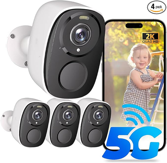 ELECCTV Upgraded 5G/2.4G WiFi Security Cameras Wireless Outdoor,2K Battery Powered Home Indoor Camera with AI Motion Detection, Siren,Color Night Vision, 2-Way Talk, IP65, Works/Alexa, Cloud/SD