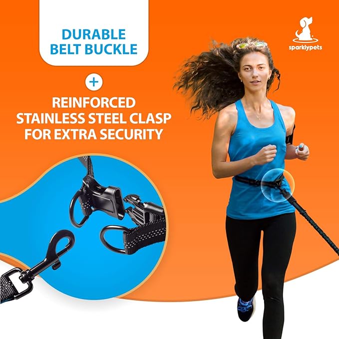 SparklyPets Hands Free Double Dog Leash – Dual Leash for Medium and Large Breeds – Lead for 2 Dogs with Padded Handles, Reflective Stitches, No Pull, Tangle Free