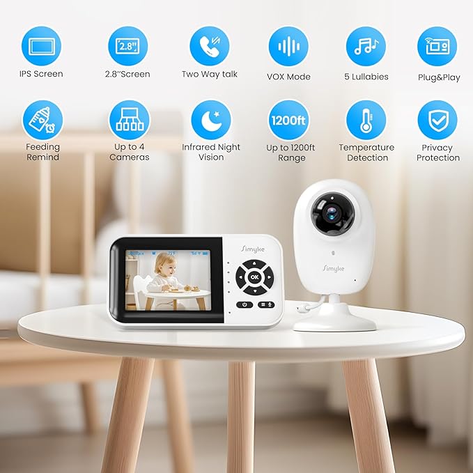 Dual Mode Baby Monitor,1080p Video APP,2.8'' IPS Screen,10-Hour Streaming,Smart AI Humanoid&Cry Detection,Camera&Audio,Two-Way Talk,Night Vision,Lullaby,1500ft Long Range,Video playback&storage