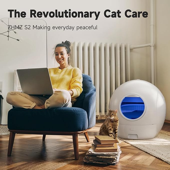 ELS PET S2 Automatic Cat Litter Box Self Cleaning for Multi Cats, APP Control Smart Litter, Pearl White