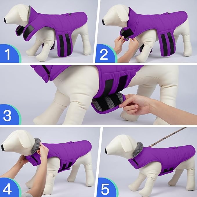 MIGOHI Warm Dog Snowsuit - Winter Dog Jacket, Reflective Windproof Fleece Vest with Leash Hole and Furry Collar