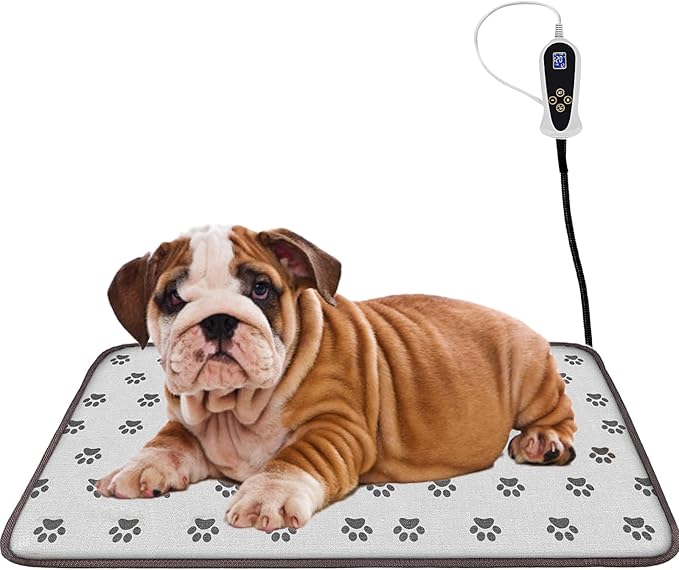 Pet Heating Pad for Cats Dogs with Timer Temperature Adjustable, Electric Heating Mat Indoor, Adjustable Warming Mat, Waterproof Heated Bed with Chew Resistant Steel Cord,Pet Heated Mat
