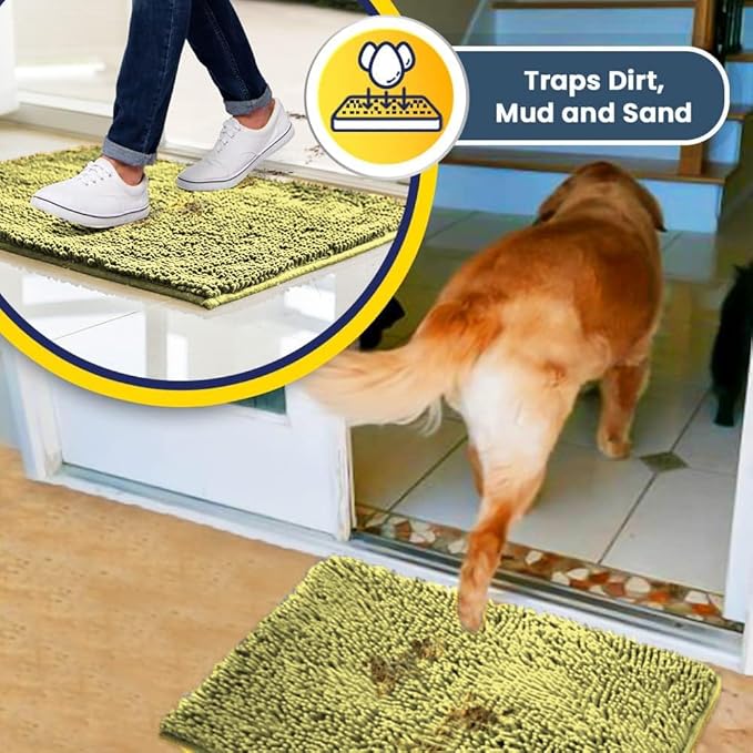 Muddy Mat® | Super Absorbent Door Mat Indoor, Microfiber Quick Dry Chenille Entryway Rug, Non-Slip Front Door Mat, Indoor Mats for Entryway, Machine Washable Pet Rug, Yellow 36" x 120"