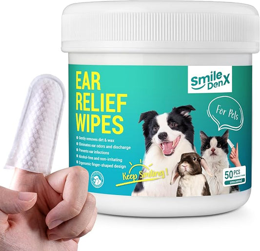 Dog Ear Cleaner Wipes, Dog Ear Infection Treatment, Hypoallergenic Ear Wipes Finger for Dogs & Cats, Gently Relief Ear Itching, Inflammation, Remove Wax, Dirt & Stop Smelly, 50 Count