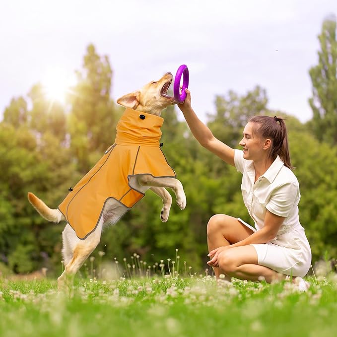 Reflective Dog Raincoat, Windproof & Waterproof Dog Rain Jacket, Adjustable Hooded Pet Poncho with Leash Hole for Small, Medium, Large Dogs(S-2XL) (Yellow, Medium)