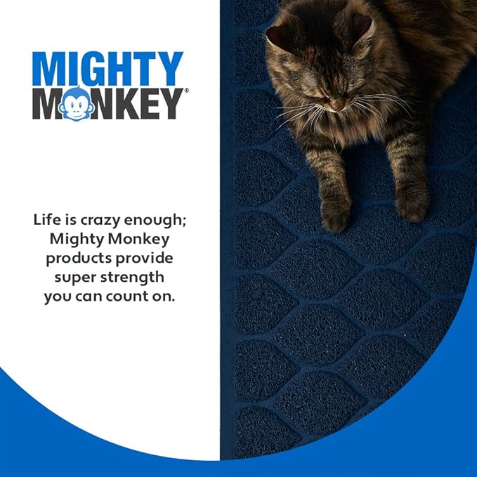 MIGHTY MONKEY Waterproof BPA Free Cat Litter Box Trapping Mat, Easy Clean Floors, Textured Backing, Soft on Sensitive Kitty Paws, Cats Accessories, Less Waste, Stays in Place, 24x17, Navy