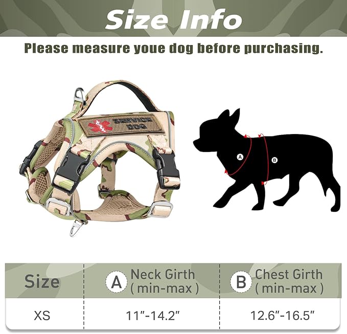 Tactical Small Dog Harness for Puppy, No Pull Military Service Dog Vest with Vertical Handle, Outdoor Training Small Puppy Vest Chihuahua Harness (Desert Green, XS)
