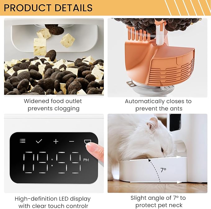 PET MARVEL Automatic Cat Feeder Smart, WiFi Enabled App Control & Voice Recording, 4.4L Dry Food Dispenser with Programmable Timer, 6-Meal Portions, Freshness Seal Tank, M2