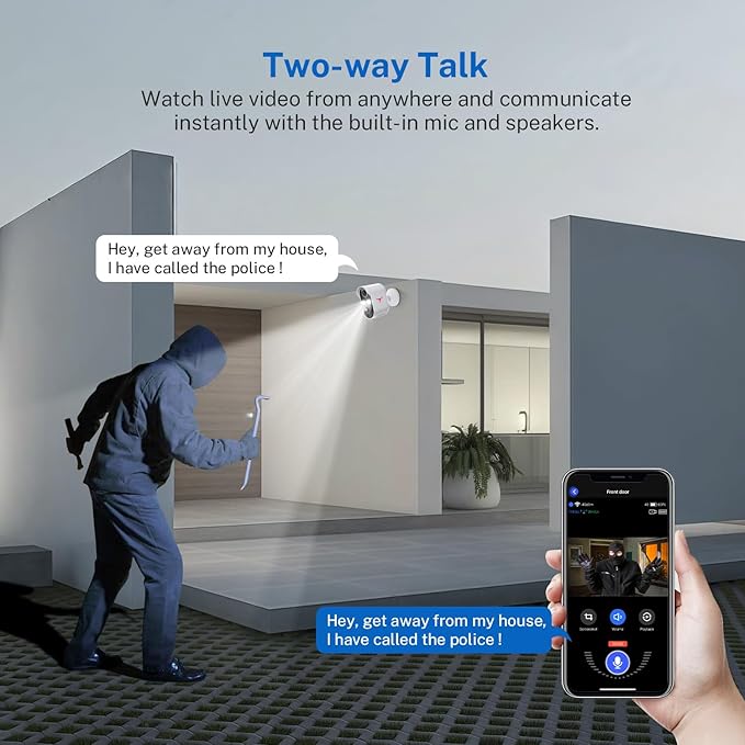 1080p Wireless Security Camera, 2.4GHz Wi-Fi, Color Night Vision, AI Human Detection, PIR Motion Detection, 2-Way Talk, Outdoor Surveillance Bullet Cam (2 Spotlights)