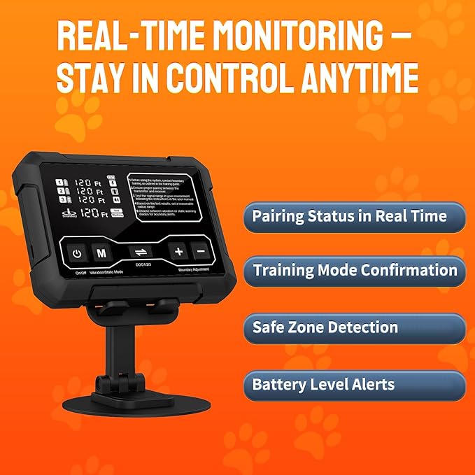 Wireless Dog Fence System, Indoor & Outdoor, 1 Acre High-Precision Radar Wireless Dog Fence System, Real-time Monitoring, 9-26in Medium & Large Breeds, Not Limited by GPS Signal (for Two Dogs)