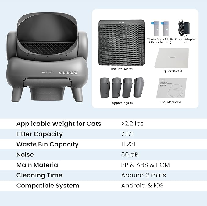 Neakasa M1 Plus Open-Top Self Cleaning Cat Litter Box, Automatic Cat Litter Box with APP Control, Odor-Free Waste Disposal Includes Trash Bags
