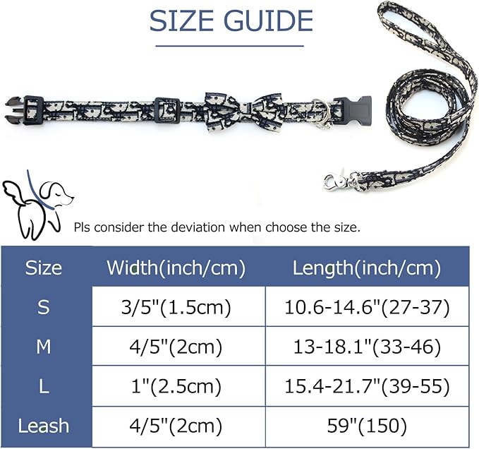 Bowtie Collars for Big Dogs, Elegant Puppy Collars with Leash Set, Dog Collars with Bowtie Adjustable 15.7"-20.9", Black, L