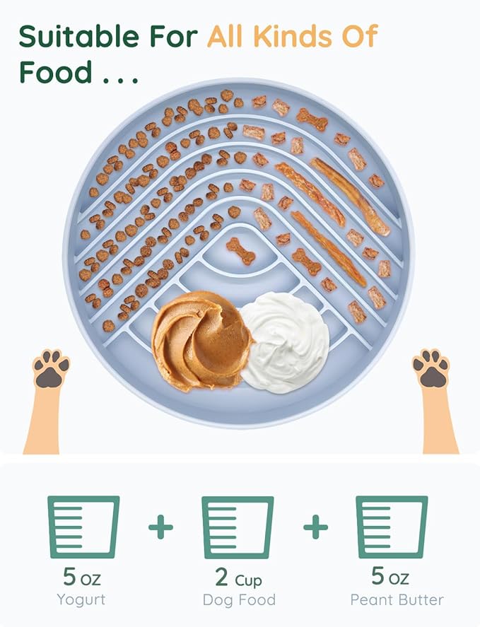 Slow Feeder Dog Bowls, Slowdown Bowl - Silicone Dog Feeding Bowls with Suction Cups for Puppies, Modern Lick Mat Design, Reduces Gulping, Dishwasher Fit, Mealtime Challenge, 7.5" x 1.3" Blue