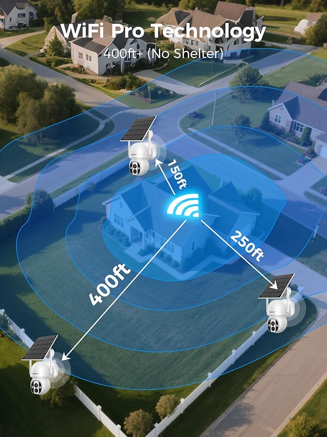 Solar Security Cameras Wireless Outdoor, Home Security Camera System, No Subscription, Solar Powered, 2.4G & 5G WiFi 4 Cam Kit, 4MP Color Night Vision, 360° Pan & Tilt, Two-Way Talk, IP66