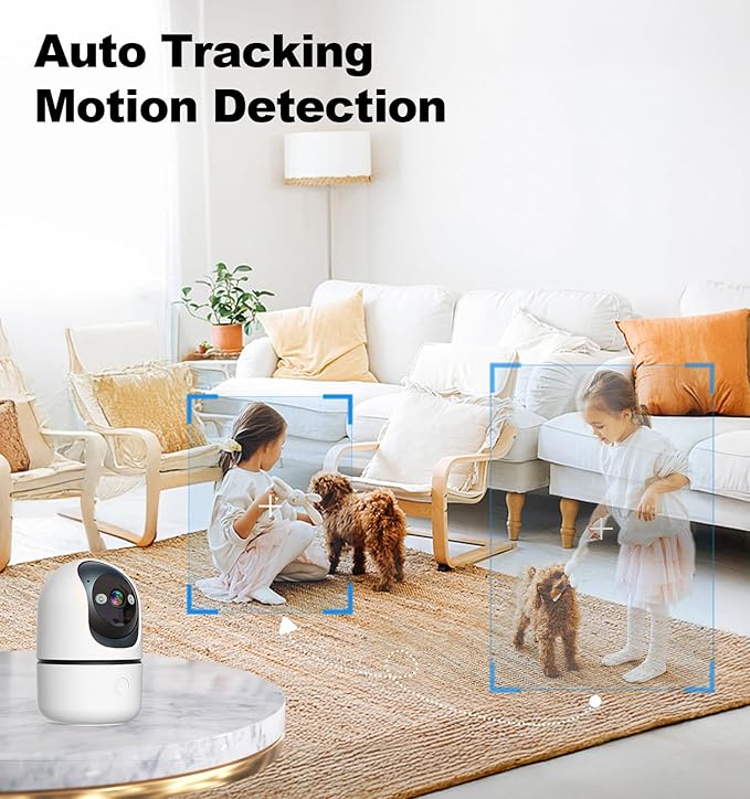 Security Cameras Indoor, 2K 5G&2.4Ghz WiFi Camera for Security Home with 911 Monitor Alert, 360 PTZ Baby/Pet/Dog Camera AI Search Motion Detection, Color Night Vision, Speaker, US Cloud Storage, 2Pack