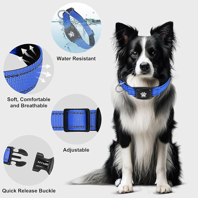 GPS Dog Collar Tracker 2-in-1,Reflective Waterproof Pet Collar,iOS-Only,No Monthly Fees,Unlimited Range,Ideal for Dog Tracking pet Tracker,for Small Medium Large Dogs(L (16.6"-24"), Blue)