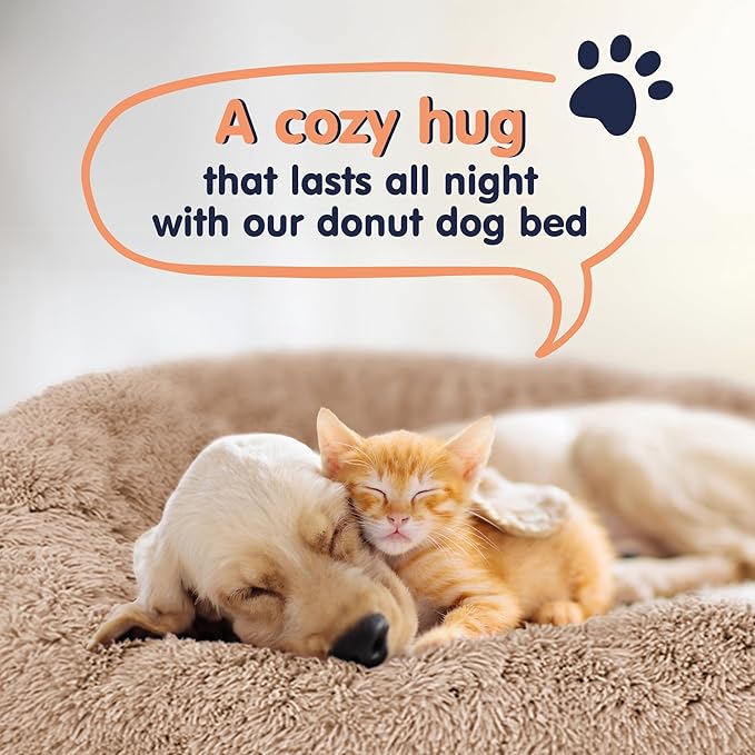 Donut Dog Bed - Premium Comfort for Anxiety Relief - Fluffy & Calming Design with Ultra-Plush Support | Cozy Round Dog Bed with Super Soft Circle Style (Size M Camel)