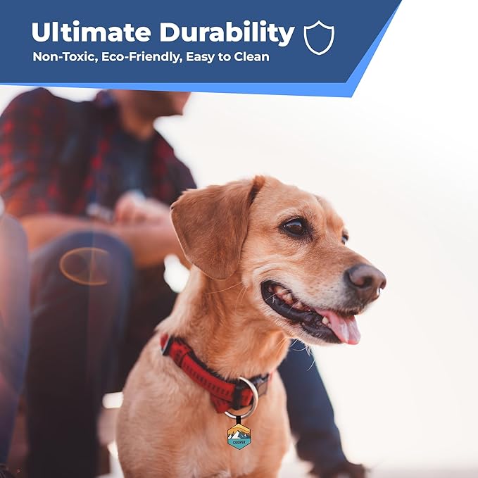 GoTags Silent Dog Tag, Personalized Engraved Hexagon Silicone Dog and Cat Name Pet ID Tags, Soundless No More Jingling Dog Tags with Design (Forest, Purple)