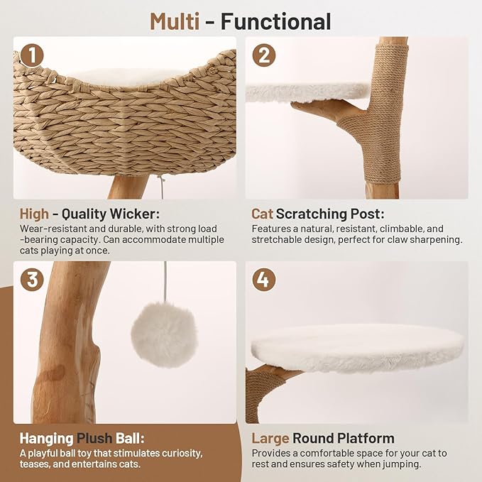 Modern Adult Cat Tree for Large cat Solid Wood Cat Tower for Indoor Cat Tall Cat Condo Cat Climbing Tower with Scratching Post Bed