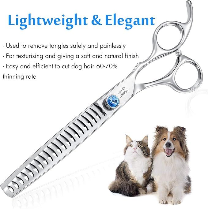 JASON 7 Inch 21-Teeth Chunkers Shears for Dogs, Ergonomic Cats Grooming Texturizing Blending Thinning Shears Pets Trimming Kit with Offset Handle, Sharp, Comfortable Shear Christmas Gift