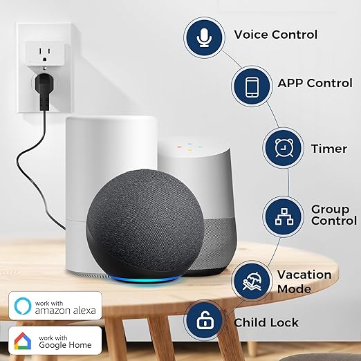 4 Pack Smart Plugs, WiFi Outlets Work with Alexa&Google Assistant,15A/1800W Max, Smart Sockets with Remote Control, Timer Plug with Group Control, No Hub Required, ETL & FCC Certified, 2.4ghz only