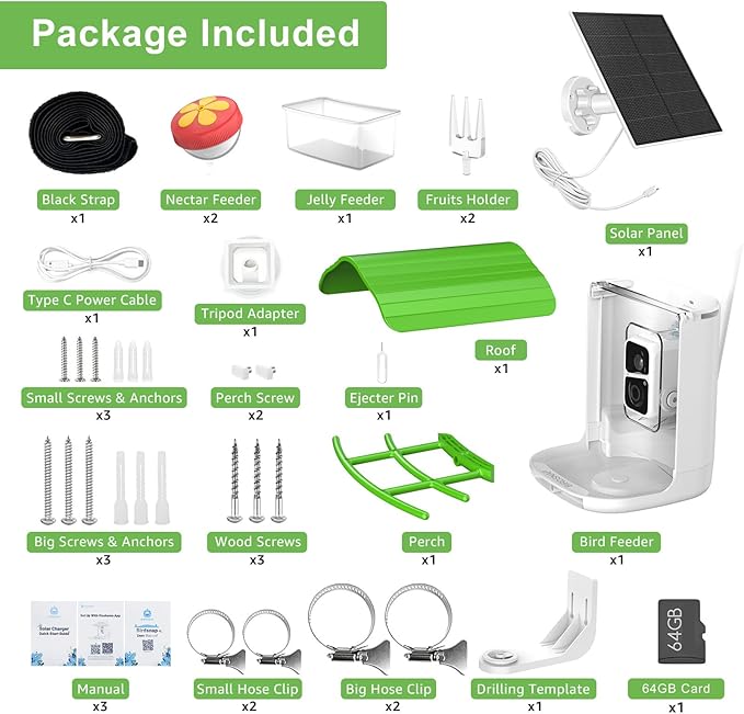 birdsnap® PAV- Smart Bird Feeder with Camera Solar Powered, 64GB Card & 2K HD Record Video Bird Camera Live with 5 DIY Add-ons, AI Identify Auto Capture, Ideal Gift for Birds Lover