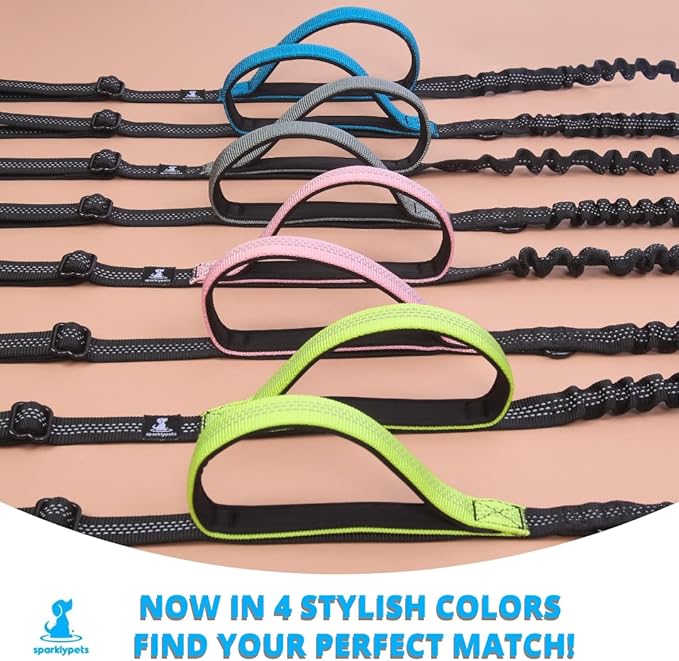 SparklyPets - Hands Free Double Dog Leash - Dual Dog Leash for 2 Small Dogs - with Padded Handles, Reflective Stitches - No Pull, Tangle Free, for Walking, Hiking, Canicross - for Small Dogs