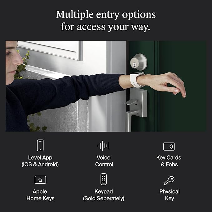 Level Lock+ (Wi-Fi) Smart Lock - World's Smallest Smart Lock Plus Apple Home Keys - Lock/Unlock from Anywhere - Level App for iOS & Android - Works with Apple Home, Alexa, Google Home (Satin Chrome)