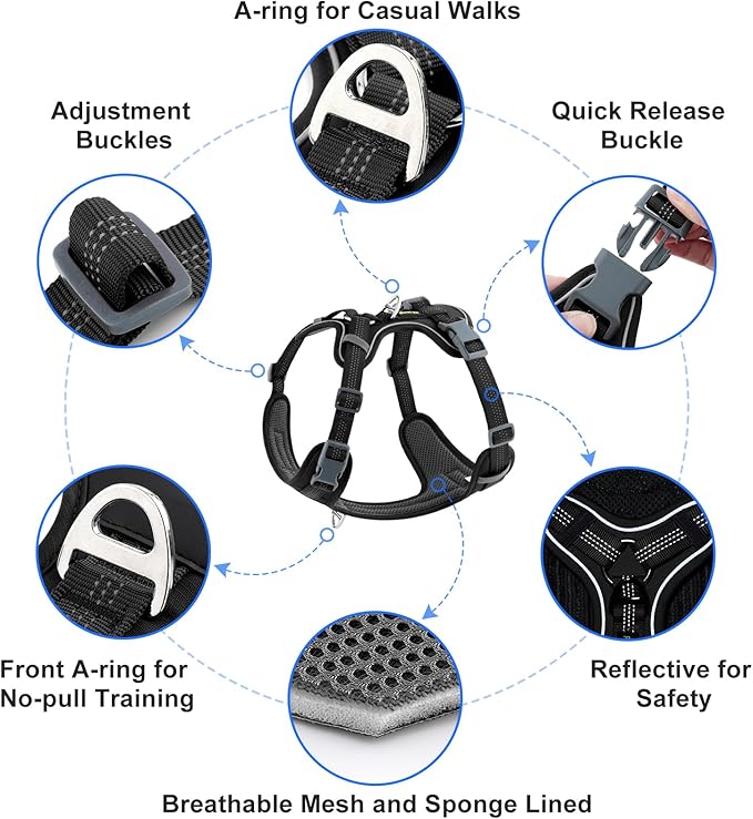 Plutus Pet No Pull Dog Harness, Release at Neck, Soft Padded, Reflective Adjustable Dog Vest Harness for Small, Medium, Large Dogs(Black, XL)