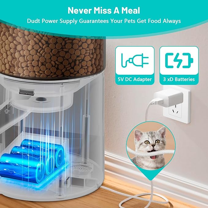 Ducksky Automatic Cat Feeder with Camera, 2.4Ghz WiFi Timed Dog Food Dispenser with APP Control, 3L Auto Dry Food Feeders for Pets with HD Video, 1-8 Meals/Day, 10s Voice Recorder (Camera and WiFi)