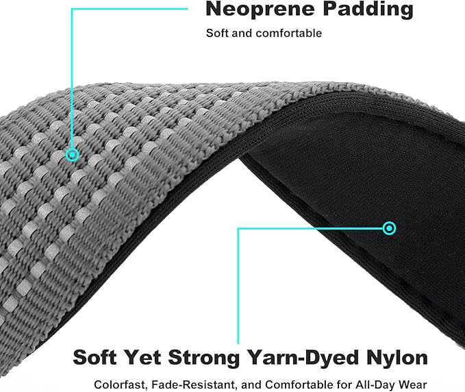 Plutus Pet Tactical Dog Collar with Tracker Packet for AirTag, Adjustable Reflective Nylon Collar, Metal Buckle, Leather-Wrapped Handle, Soft Padded for Medium Large Dogs (Gray, L)