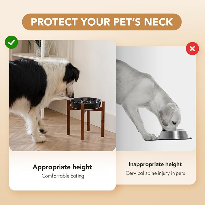 Ceramic 1.6 Cup Raised Slow Feeder Dog Bowl Set, Elevated Acacia Wood Stand for Medium and Large Dogs, 8.2inch Slow Pet Dish for Fast Eaters(1 Bowl & Stand,Starry Sky)