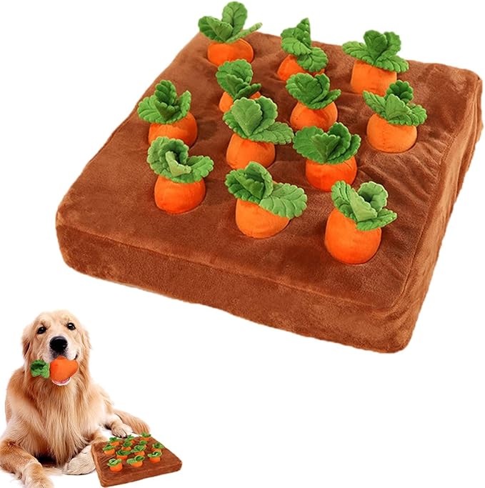 Carrot Dog Toys-Carrot Snuffle Mat for Dogs,Interactive Dog Plush Puzzle Toys,2 in 1 Non-Slip Nosework Feed Games Pet Stress Relief with 12 Carrots