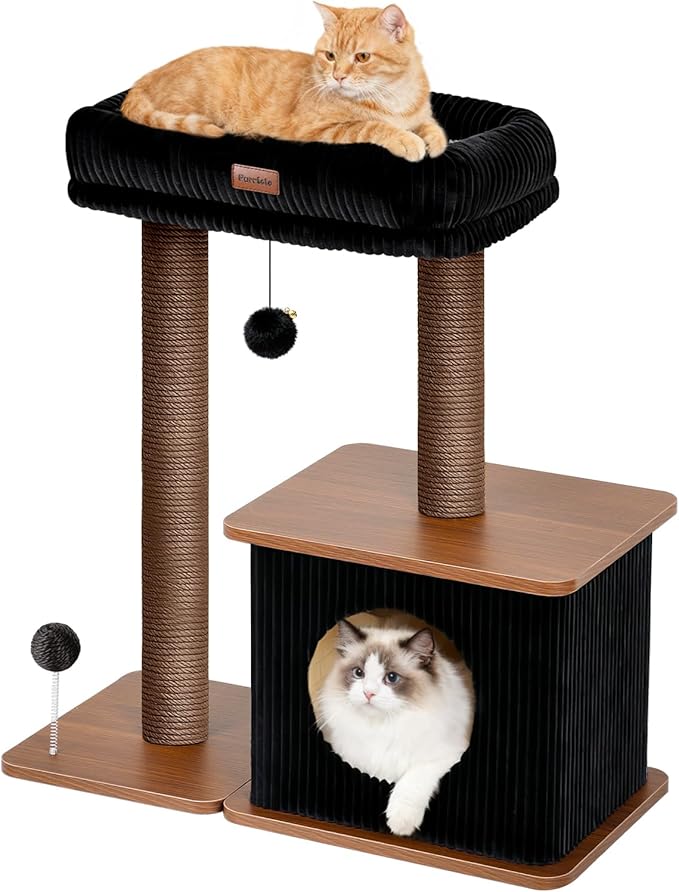 Modern Cat Tree for Indoor Cats, Nordic Loft Style, Wooden Cat Tower with Sisal Scratching Posts, Soft Padded Beds & Cozy Condos, Floor-Mounted for Kittens & Adult Cats