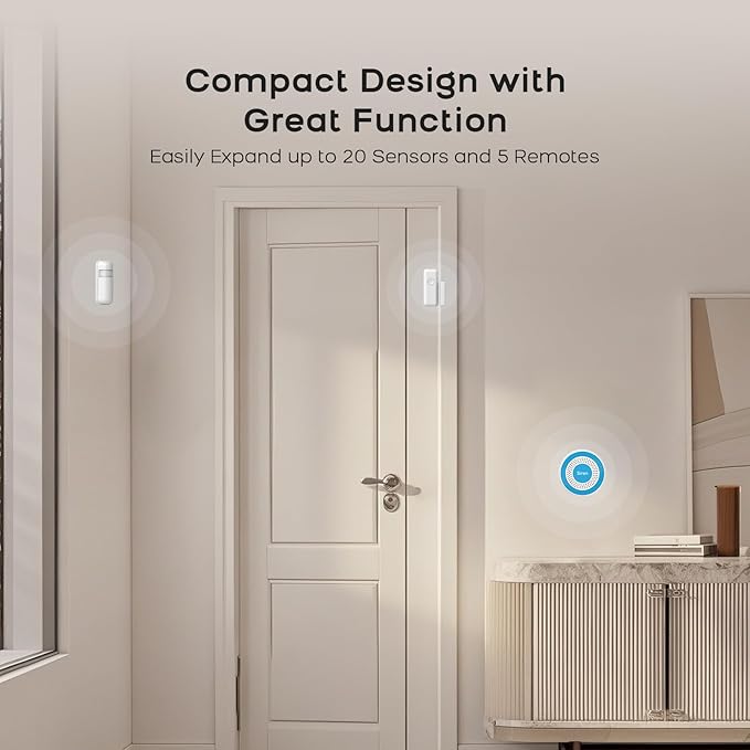 PGST Home Alarm System,WiFi Home Security System with Instant Tuya App Alerts,8 Pieces Door Alarm Kits Siren Hub with Motion and Door Sensors,Remote,Work with Alexa for Villa,Apartment,Kids Safety