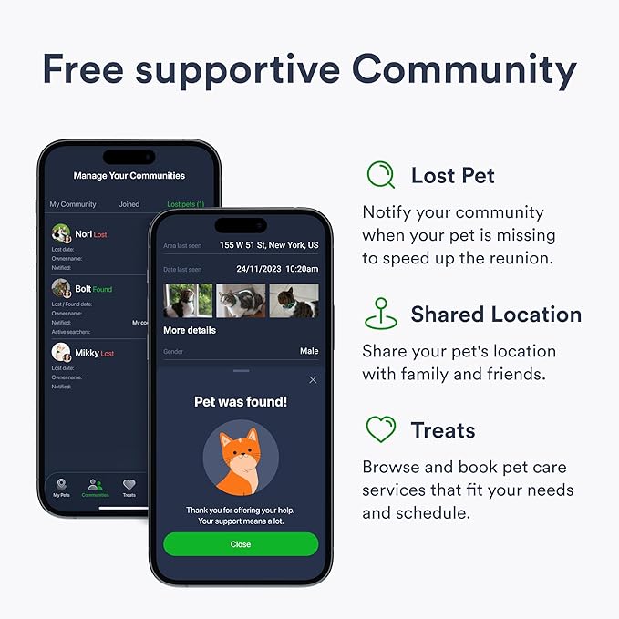 Cat GPS Tracker – Smallest Waterproof Pet Tracking Device with App, Real-Time Location, Smart Alerts & Geo-Fence, Long-Life Battery, Collar-Compatible – iOS & Android (Subscription Required)